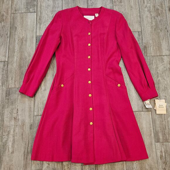 Dana Buchman Dress Vintage Size 12 Pink Button Front Long Sleeve NEW Deadstock - Picture 1 of 16